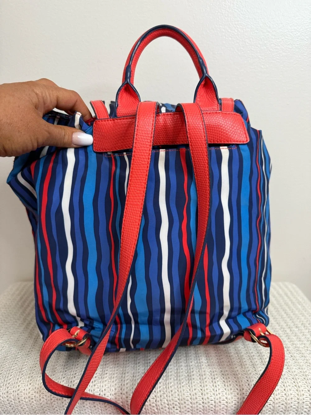 Vera Bradley Striped Blue and Red Women’s Backpack Bag medium